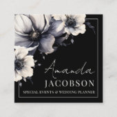 Zwarte Bloemen Elegante Professional Vierkante Visitekaartje (Voorkant)