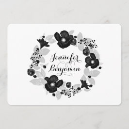Zwarte bloemen Elegante vintage bruiloft uitnodigi Kaart