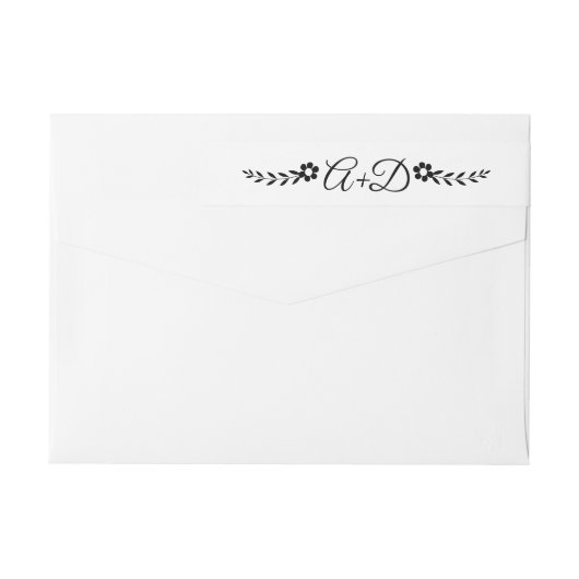 Zwarte bloemen en initialen florale bruiloft (Achterkant)