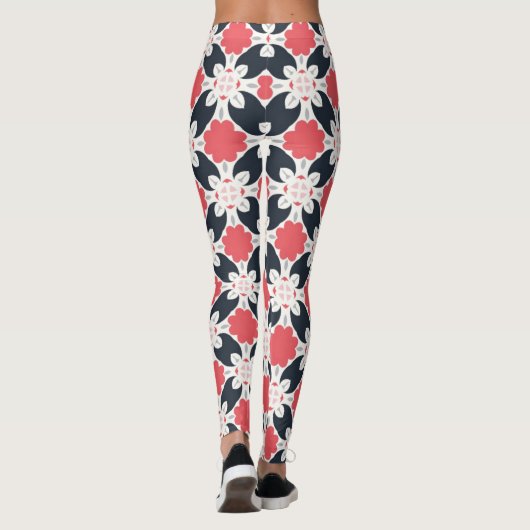 Zwarte bloemen en roze ventilator leggings (Achterkant)
