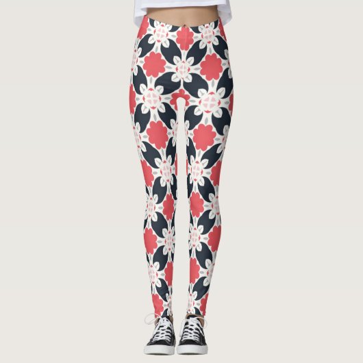 Zwarte bloemen en roze ventilator leggings (Voorkant)