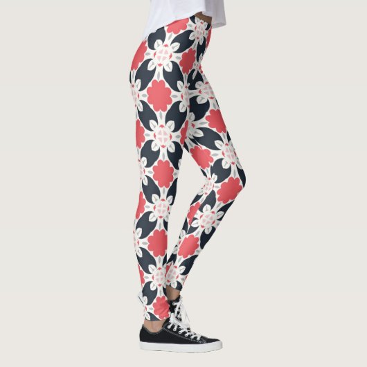 Zwarte bloemen en roze ventilator leggings (Rechts)