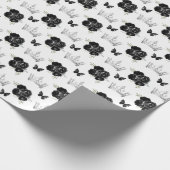 Zwarte bloemen en zilveren kronen cadeaupapier (Hoek)