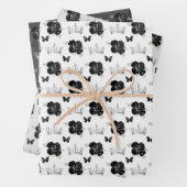 Zwarte bloemen en zilveren kronen inpakpapier vel (In situ)