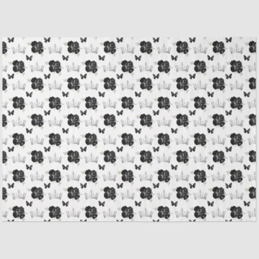 Zwarte bloemen en zilveren kronen tissuepapier (Voorkant)