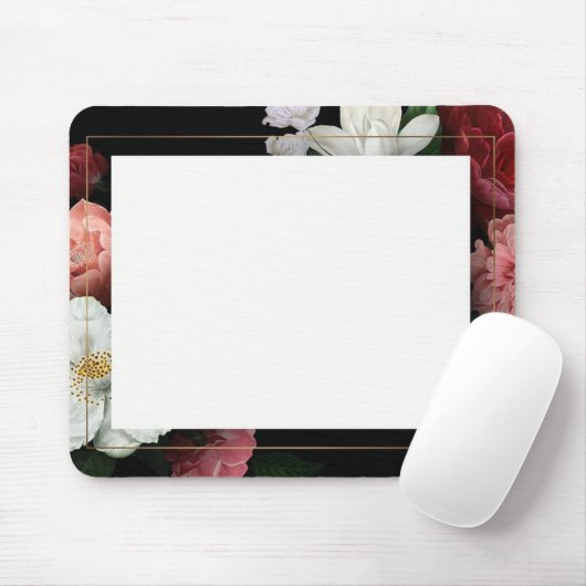 Zwarte Bloemen Faux Goud Lijst  Muismat (Met muis)