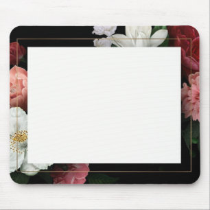Zwarte Bloemen Faux Goud Lijst  Muismat