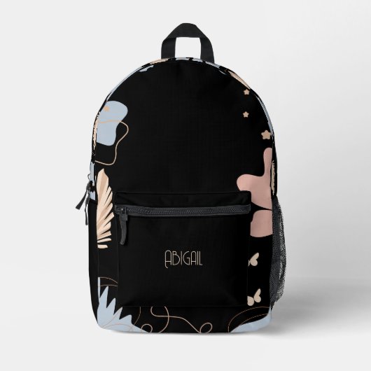 Zwarte bloemen geïnspireerd op bohemien bedrukte rugzak (Voorkant)