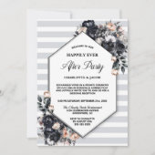 Zwarte Bloemen Geometrische Gestreepte Huwelijk Na Kaart (Voorkant)