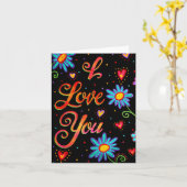 Zwarte bloemen ik hou van jou kaart (Gele Bloem)