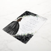 Zwarte Bloemen Jurk Quinceañera Sweet 16 XV Zilver Folie Uitnodiging (Gedraaid)