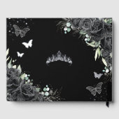 Zwarte Bloemen Jurk Vlinders Zilver Quinceañera Gastenboek (Achterkant)