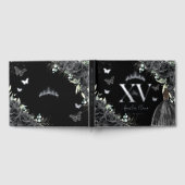 Zwarte Bloemen Jurk Vlinders Zilver Quinceañera Gastenboek (Volledig)