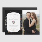 Zwarte Bloemen Kalligrafie/Foto Bewaar de datum Magnetische Uitnodiging (Voorkant / Achterkant)