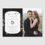 Zwarte Bloemen Kalligrafie/Foto Bewaar de datum Magnetische Uitnodiging (Voorkant)