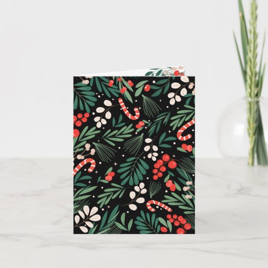 Zwarte bloemen Kerstmis Kaart (Voorkant)