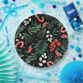 Zwarte bloemen Kerstmis Papieren Bordje (Feest)