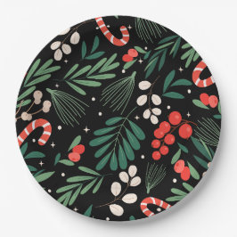 Zwarte bloemen Kerstmis Papieren Bordje