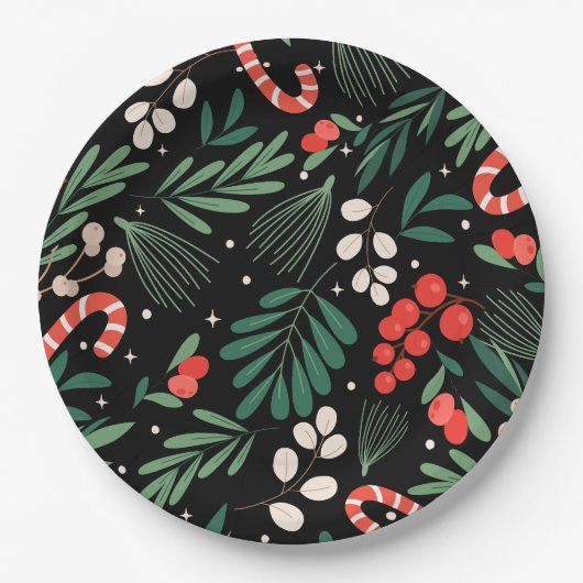 Zwarte bloemen Kerstmis Papieren Bordje (Voorkant)