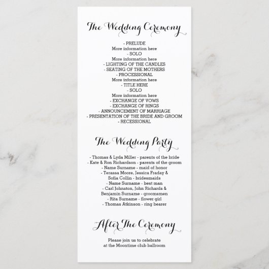 Zwarte Bloemen Krans Trouwprogramma's Programmakaart (Achterkant)