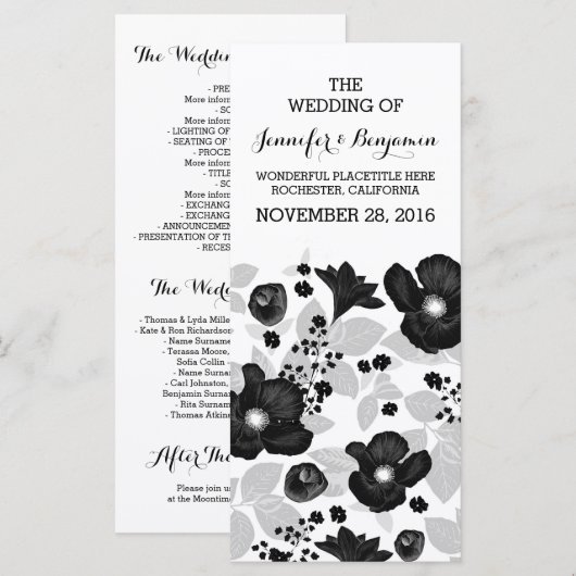  Zwarte Bloemen Krans Trouwprogramma's Programmakaart (Voorkant / Achterkant)