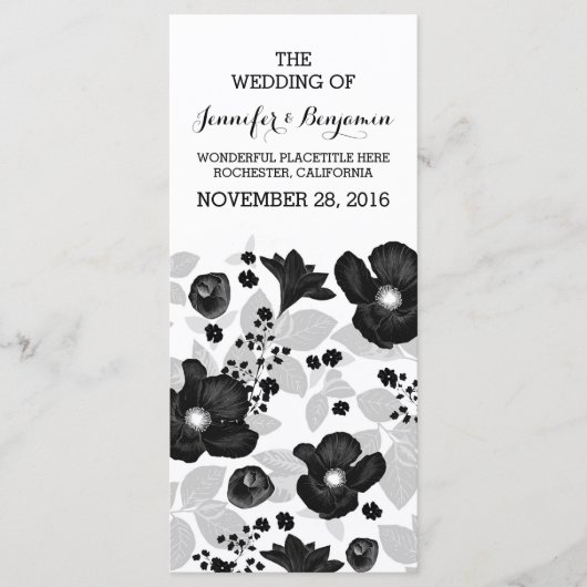  Zwarte Bloemen Krans Trouwprogramma's Programmakaart (Voorkant)