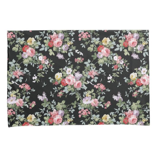 Zwarte Bloemen Kussensloop Set (Voorkant-Rechts)