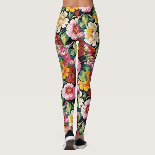 Zwarte Bloemen  Leggings (Achterkant)