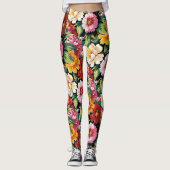 Zwarte Bloemen  Leggings (Voorkant)