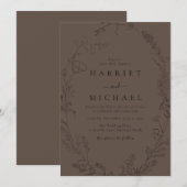 Zwarte Bloemen Line-Art Wildflower krans bruiloft Kaart (Voorkant / Achterkant)