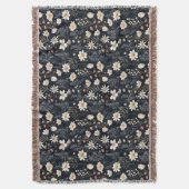 Zwarte bloemen met beige en sinaasappel deken (Voorkant Verticaal)