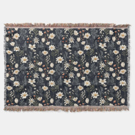 Zwarte bloemen met beige en sinaasappel deken