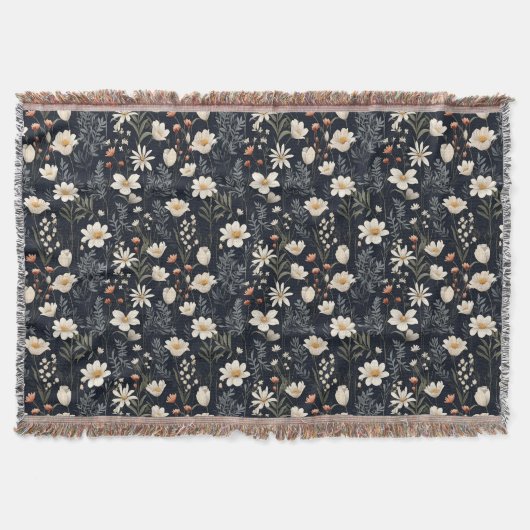 Zwarte bloemen met beige en sinaasappel deken (Voorkant)