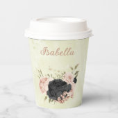 zwarte bloemen met roze blos  papieren bekers (Voorkant)