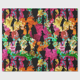 Zwarte Bloemen Midden-Eeuw 1950  silhouet Cadeaupapier