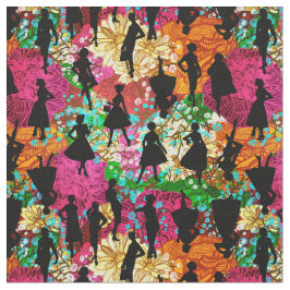 Zwarte Bloemen Midden-Eeuw 1950 silhouet Stof