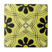 Zwarte Bloemen op Lime Green Background Pattern Tegeltje (Voorkant)