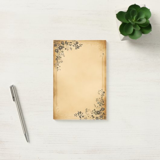Zwarte Bloemen op oud perkament Post-it® Notes (Kantoor)