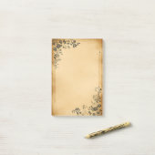 Zwarte Bloemen op oud perkament Post-it® Notes (Op bureau)