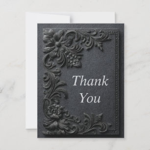 Zwarte bloemen op zwart papier bedankkaart briefkaart