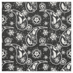 Zwarte Bloemen Paisley Patroon Ontwerp Textiel Stof
