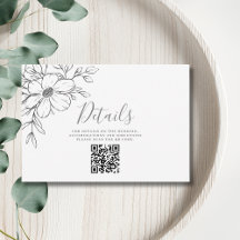 Zwarte Bloemen QR Code Detail Trouwruimte Kaart