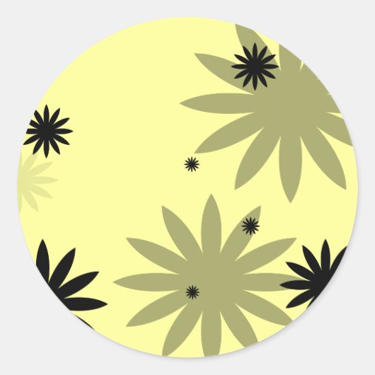 Zwarte bloemen ronde sticker (Voorkant)