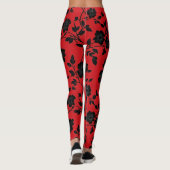 Zwarte bloemen rood leggings (Achterkant)