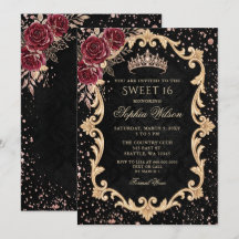 Zwarte Bloemen Rood Rozen Gouden Tiara Sweet 16