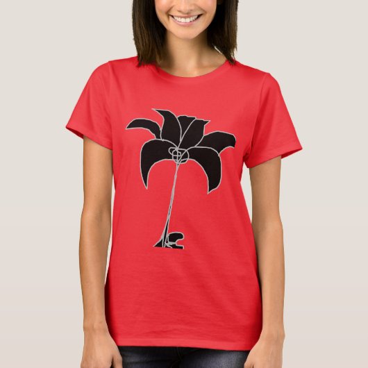 Zwarte Bloemen Rood T-shirt (Voorkant)