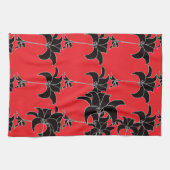 Zwarte bloemen rood theedoek (Horizontaal)