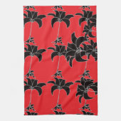 Zwarte bloemen rood theedoek (Verticaal)