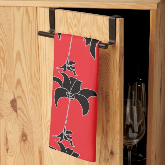 Zwarte bloemen rood theedoek (Derde Gevouwen)