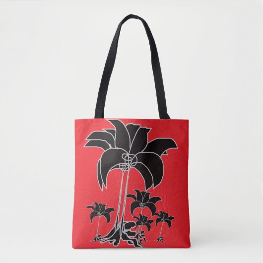 Zwarte Bloemen Rood Tote Bag (Voorkant)